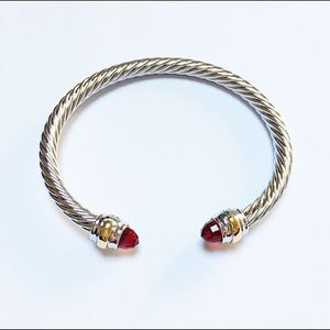 NEW DAVID YURMAN 925 14K Garnet 5MM Cable Cuff